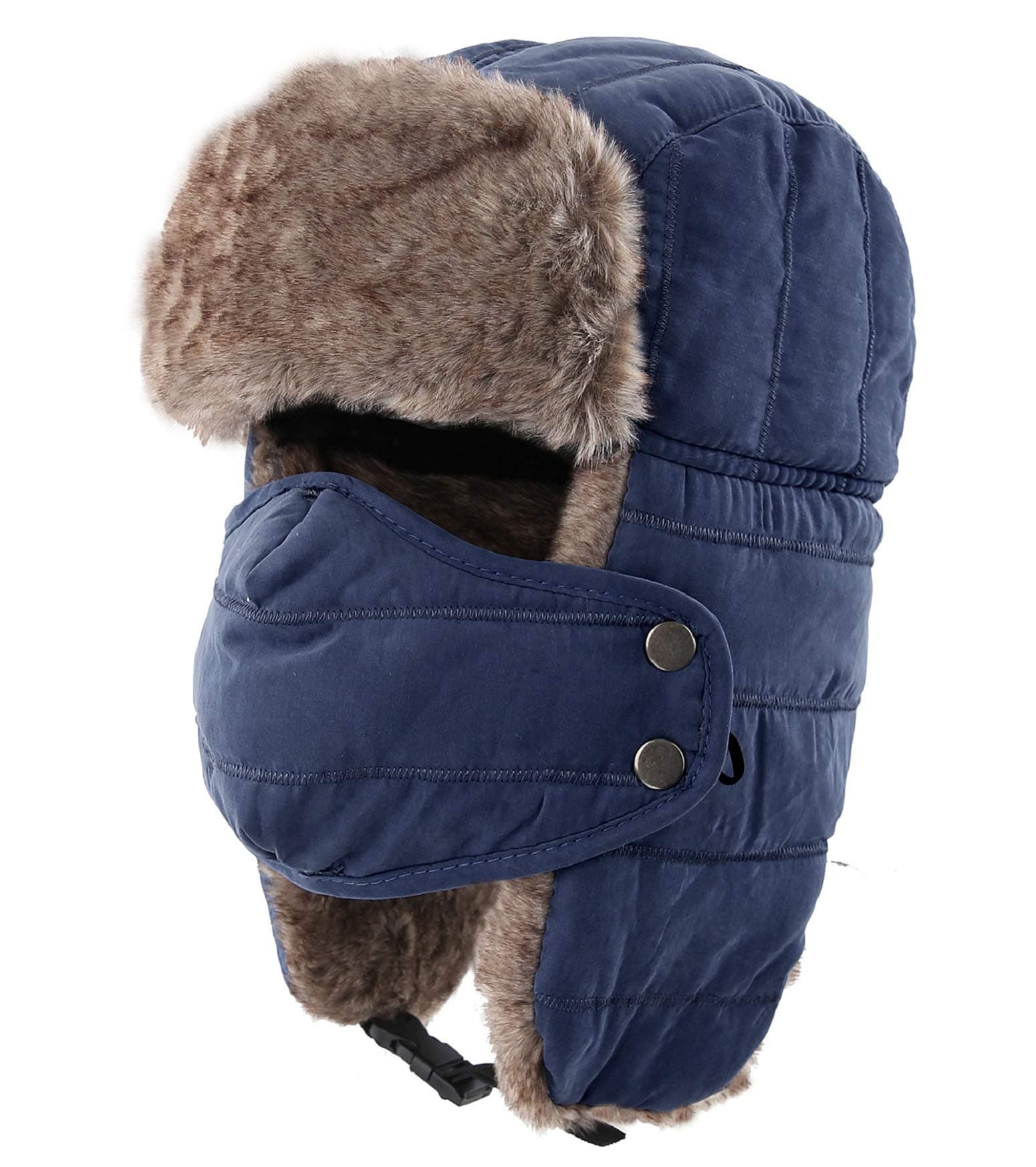 Men's Trooper Trapper Hat Warm Winter Hats with Removable Face Mask Earflaps Faux Fur Hunting Outdoor Hat