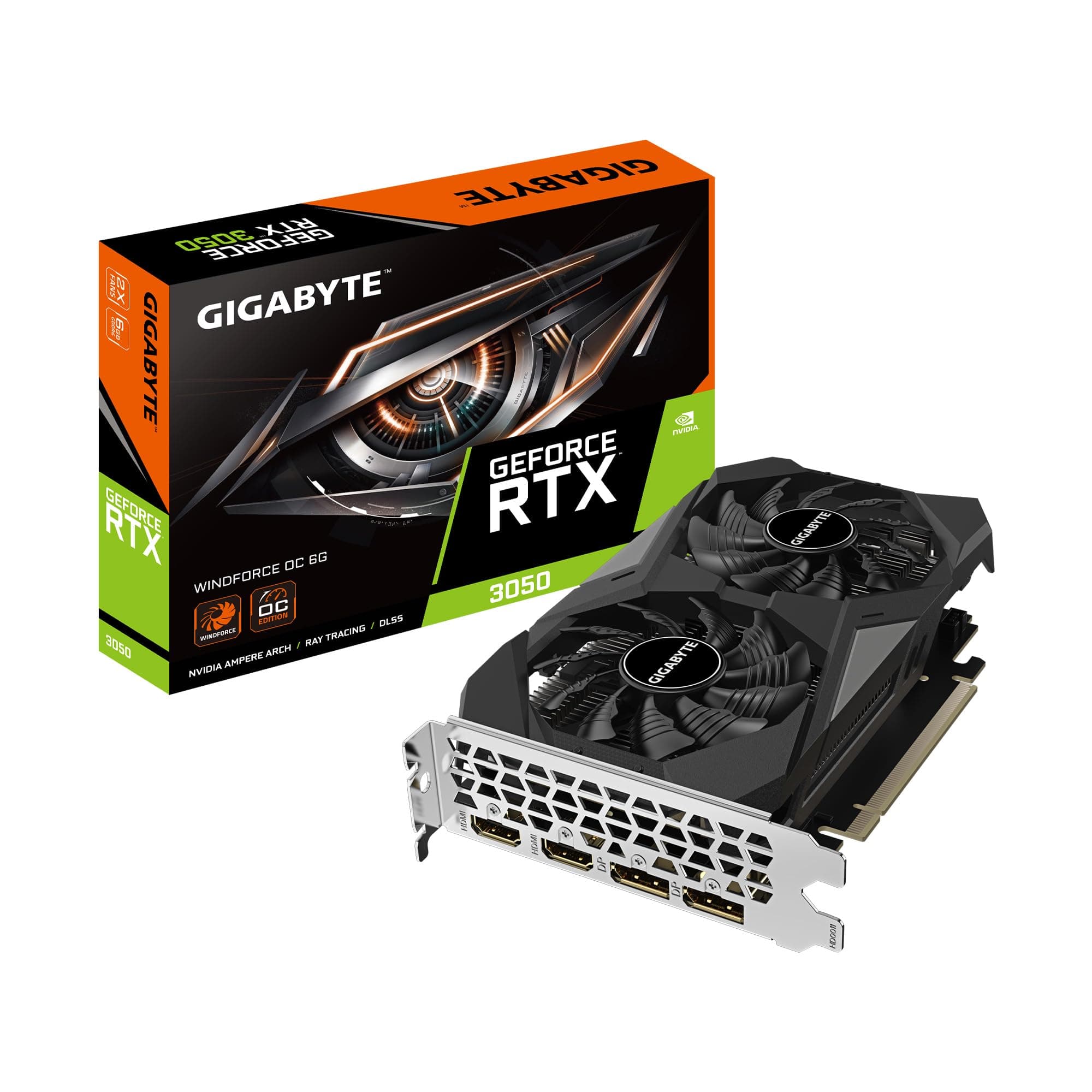 GeForce RTX 3050 WINDFORCE OC 6G Graphics Card, 2X WINDFORCE Fans, 6GB GDDR6 96-bit GDDR6, GV-N3050WF2OC-6GD Video Card