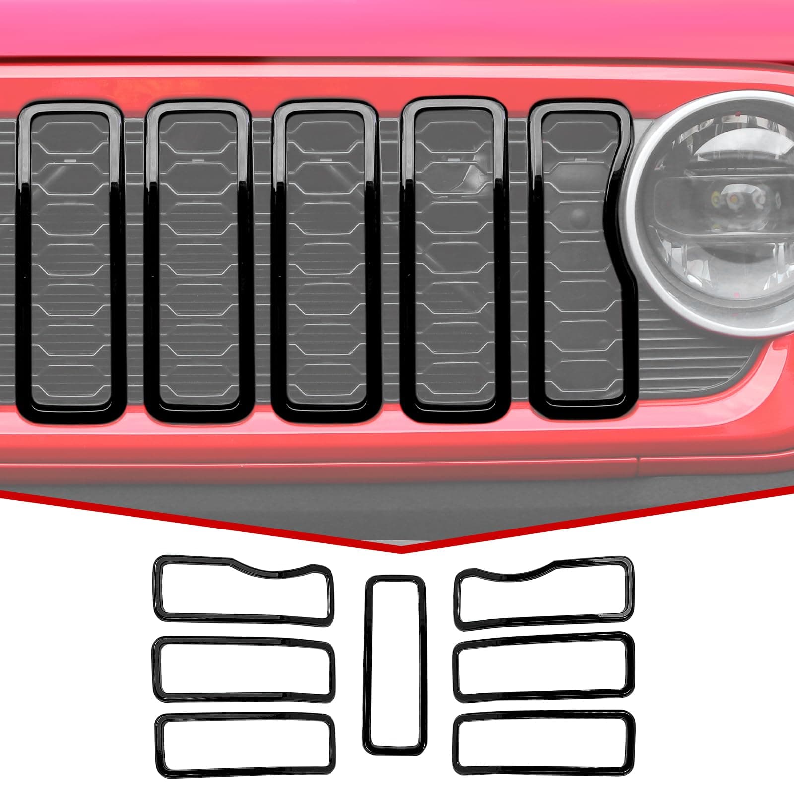 JeCar Front Grille Inserts Grill Frame Trim Covers Exterior Accessories Compatible with Jeep Wrangler 2024 JL JLU & Gladiator JT 2024, Black