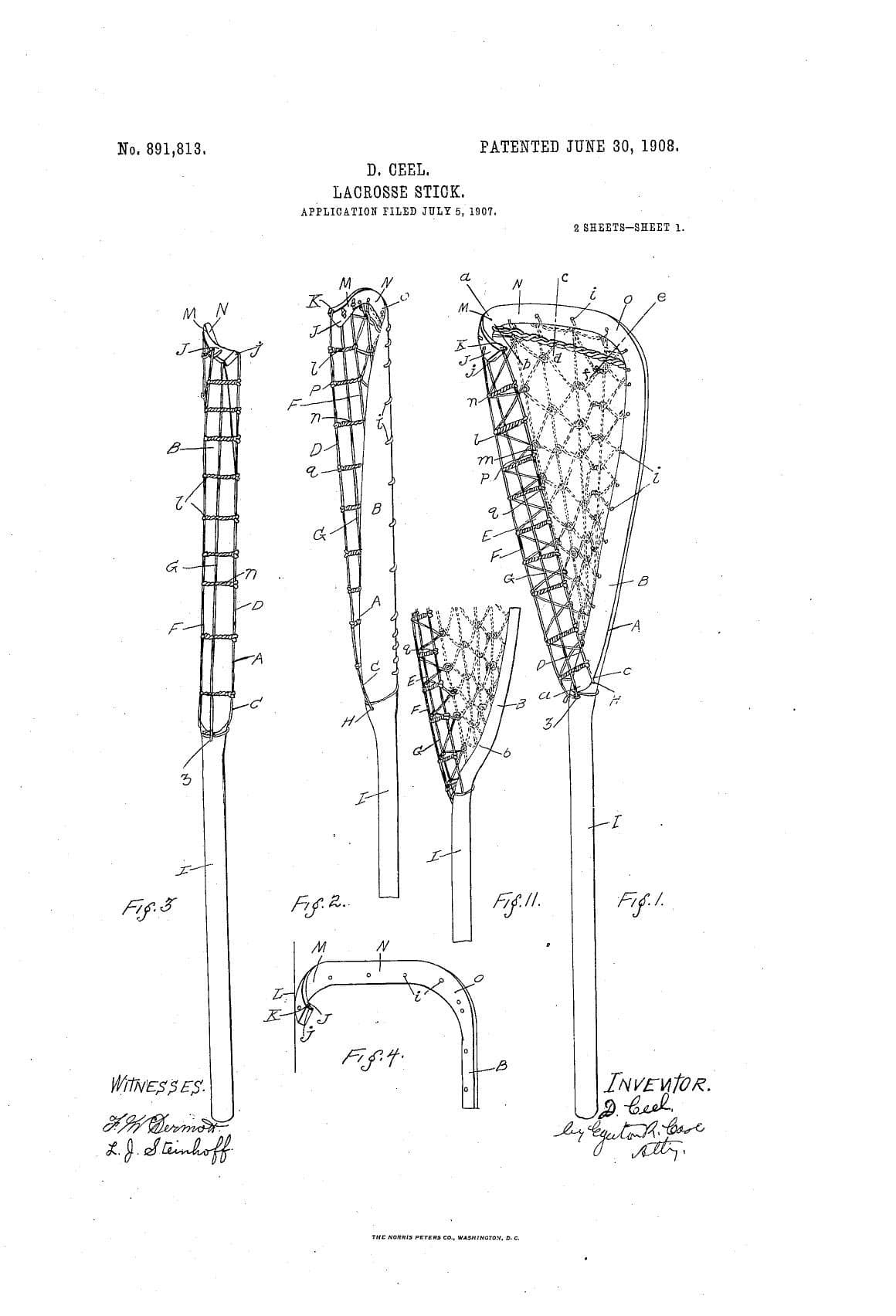 1908 Ceel 891813 Lacrosse Stick Patent