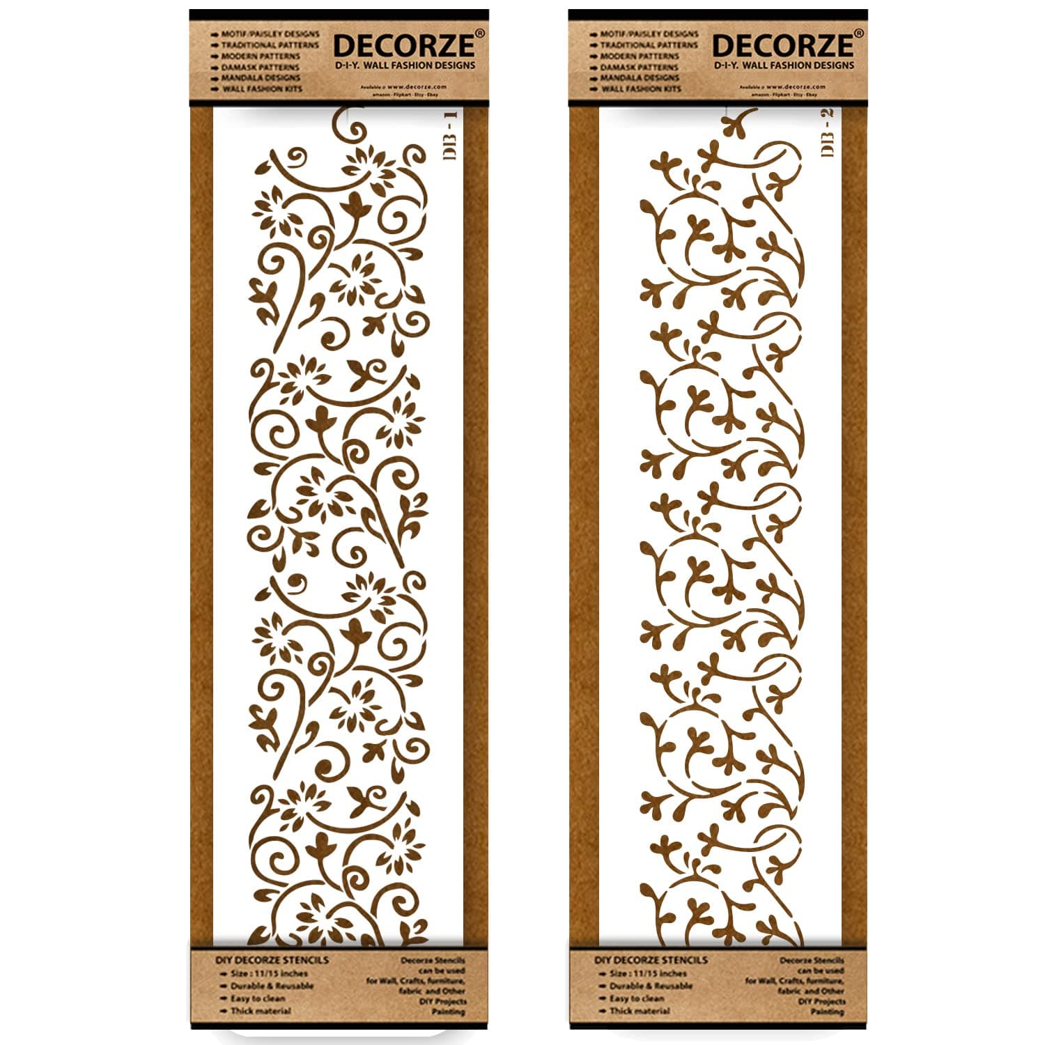 Border Stencils for DIY Home Decor | Floral, Pattern & Wall Border Stencils for Painting Furniture & Art Projects DB-01-02