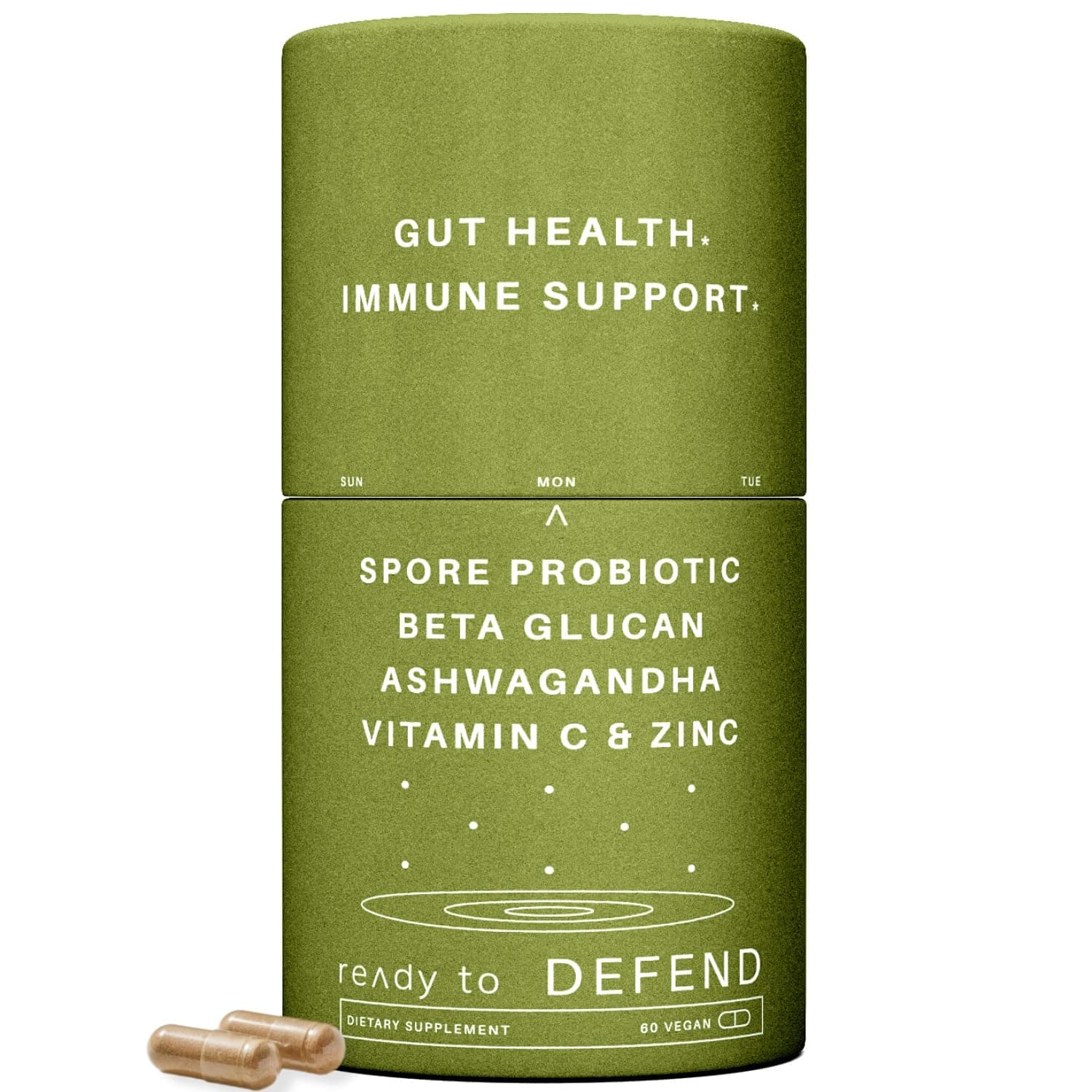 Ready To Defend Immune & Gut Support – Spore Probiotic DE111®, Beta Glucan, Ashwagandha – Supports Immunity, Gut Health, Stress & Bloating Relief Supplement – 60 Capsules