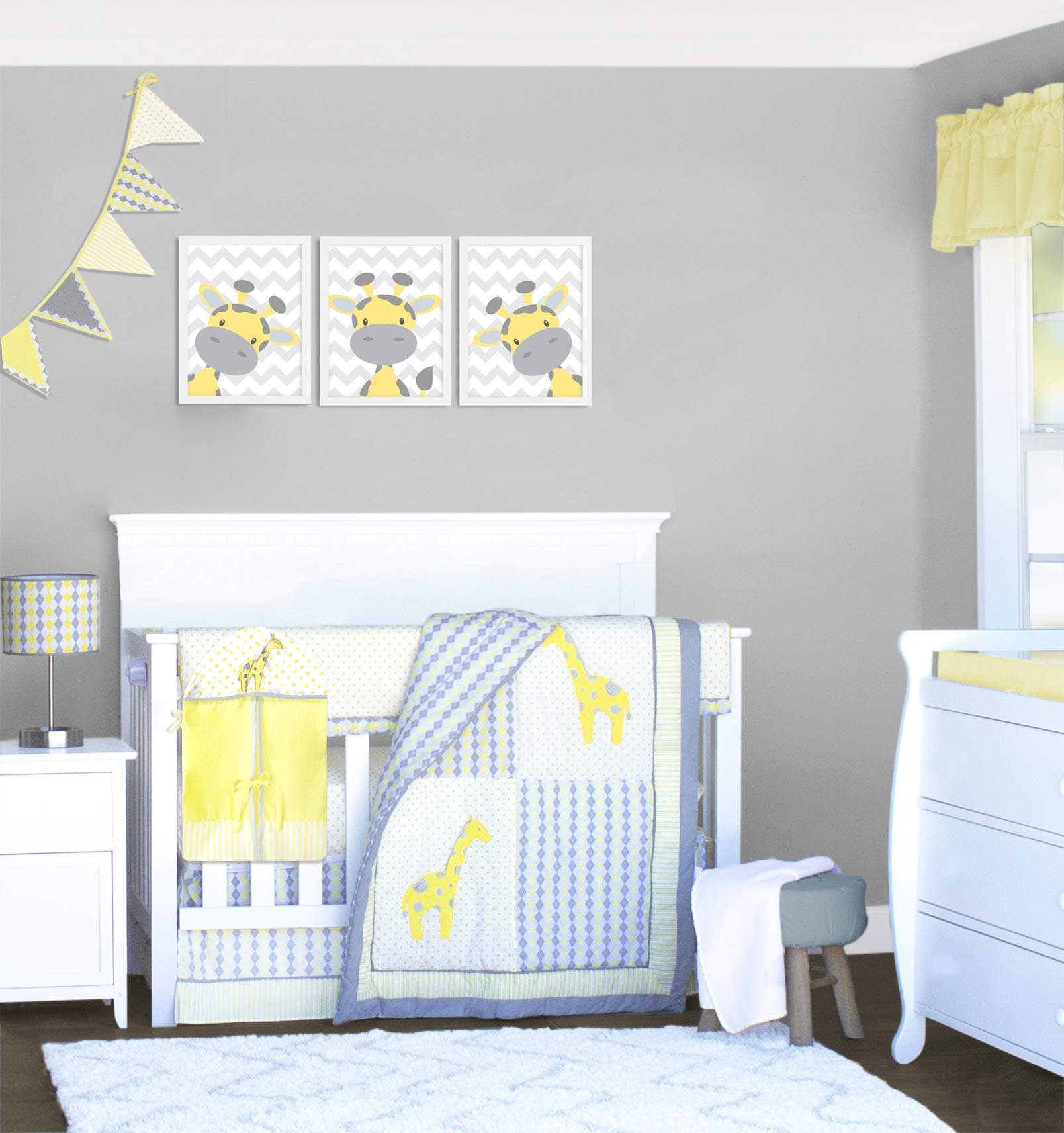Argyle Giraffe Mix & Match 10 Piece Crib Bedding Set/Baby Bedding Set/Yellow and Gray Baby Bedding Set for Nursery