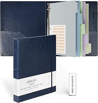 Ospelelf Vintage Hardcover 3 Ring 1 inch Leather Binder, Professional Binders Organizer Suitable for Letter Size Documents, Binder Dividers with Tabs, Faux Dark Blue Leather