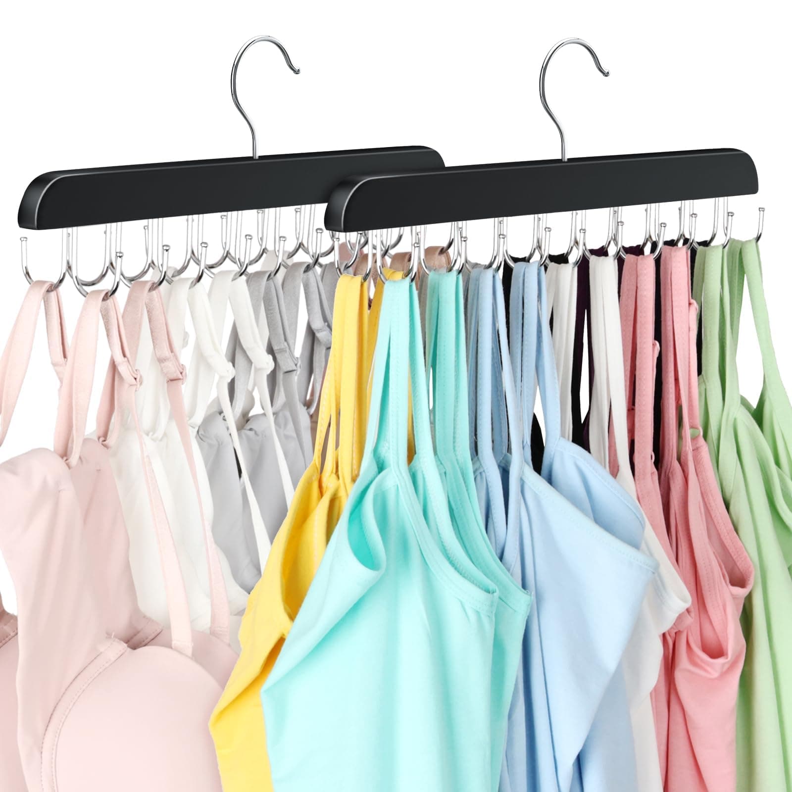 2 Pack Bra Hanger, Capacity Foldable Tank Top Hanger with 40 Hooks, Bra Hangers for Closet Organizer, Premium Wooden Space Saving Hangers Closet Organizers and Storage for Dorm & Apartment