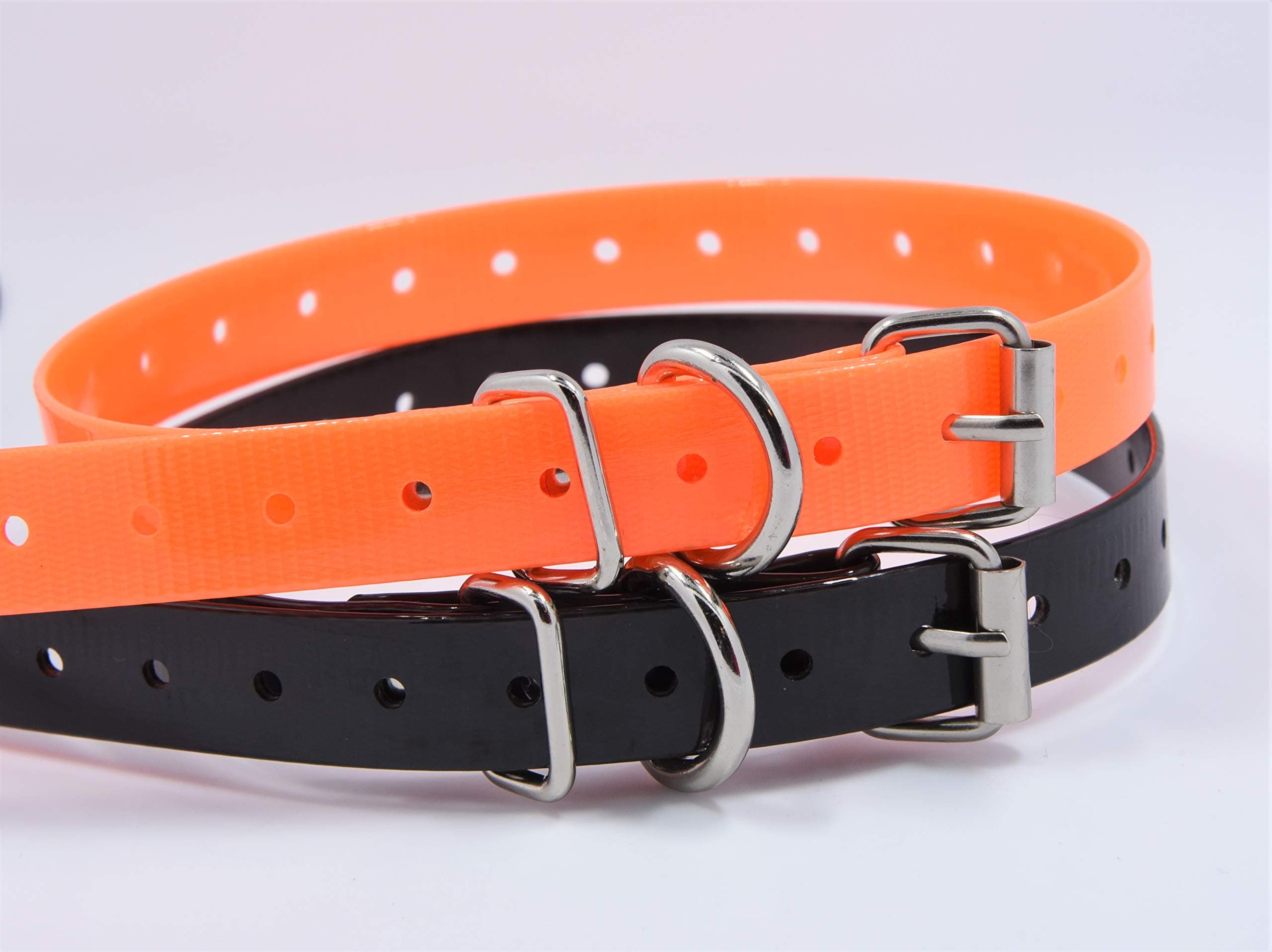 27 ½” X ¾” Replacement Dog Collar Strap Band w/Double Buckle Loop 2-Pack - All Brands Pet Training Bark, Shock, e-Collars and Fences. Variety of Bold Standard Colors & Reflective Choices.