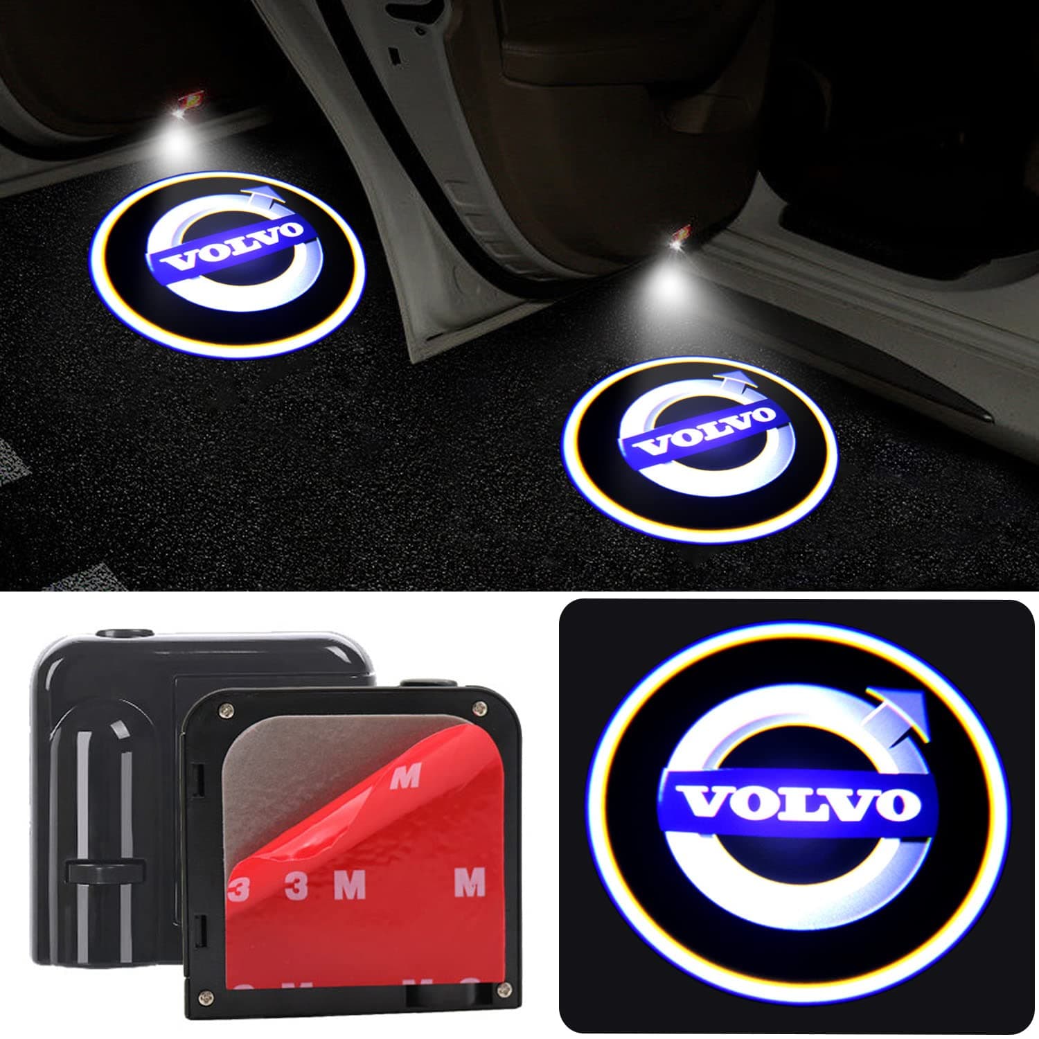 SIMO 2Pcs for Volvo Wireless Car Door Logo Light LED HD Welcome Courtesy Ghost Shadow Projector Lamp Fit for Volvo Cars