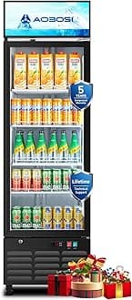 AAOBOSI Commercial Merchandiser Refrigerator,12.29 Cu.Ft Glass Door Display Refrigerator,Upright Beverage Fridge with Soft LED Light,Customizable Lightbox,Universal Casters, Adjustable Shelves