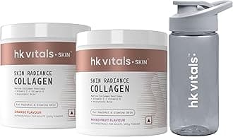 hk vitals Skin Radiance Marine Collagen Supplement (Orange & Mixed Fruit, 2 X 200g) & Sipper Bottle (Grey, 300ml) | Combo Pack |Vitamin C & E | For Healthy Hair & Skin