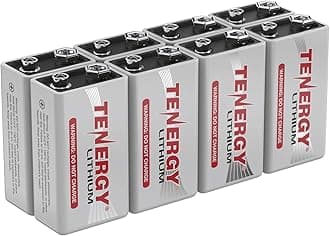 Tenergy 9V Lithium Batteries, 1200mah Non-Rechargeable Batteries, 10 Years Shelf Life Lithium 9 Volt Batteries, 8 Pack