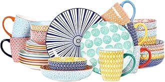 Selamica 30-Pieces Ceramic Dinnerware Sets for 6, Scratch Resistant Plates and Bowls Sets, Microwave and Dishwasher Safe, Assorted Colors A