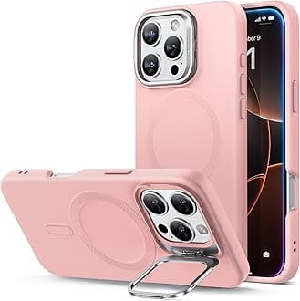 for iPhone 16 Pro Case, Silicone Case with Stand, Compatible with MagSafe, Military-Grade Protection, Built-In Camera Stash Stand, Magnetic Phone Case for iPhone 16 Pro, Cloud Series, Pink
