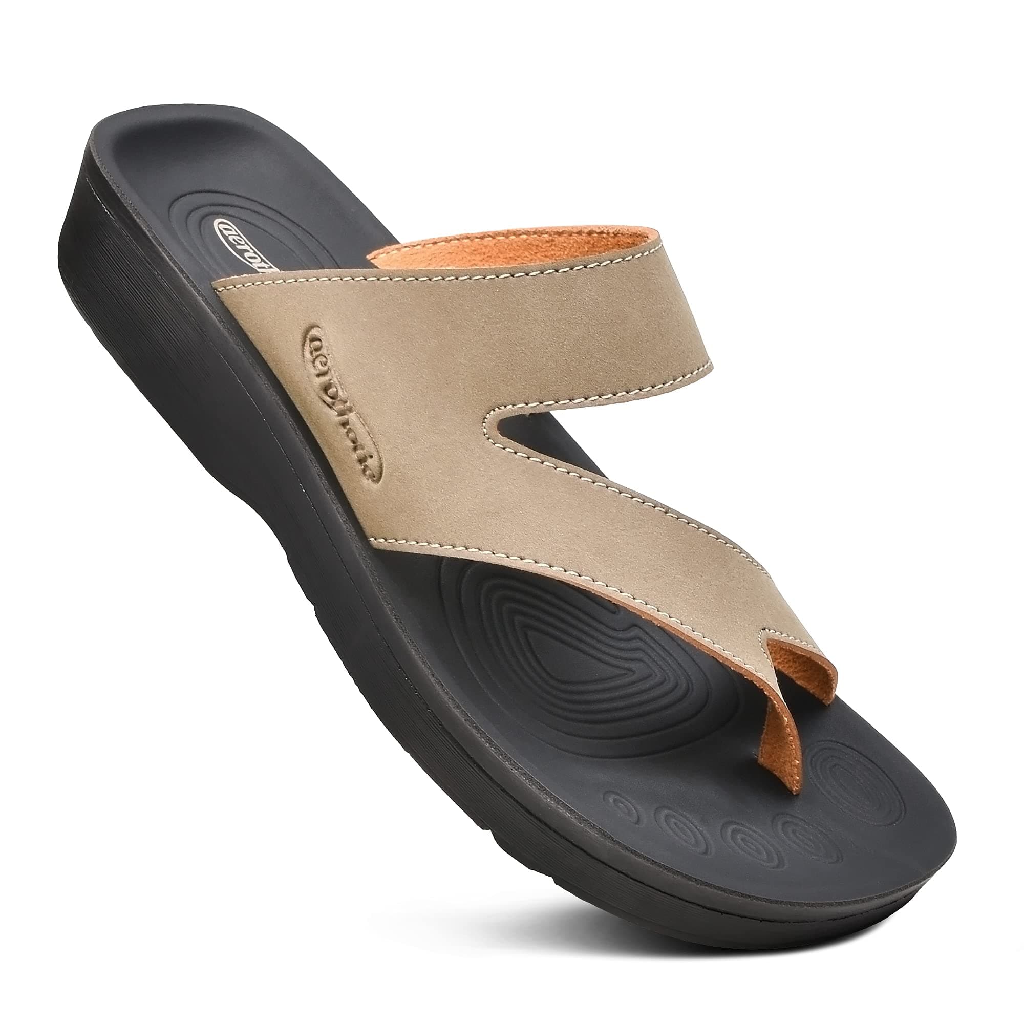 AEROTHOTICComfy Arch Support flip flops for women Split Toe Stylish Cushioned Strap with non-slip footbed Walking Dressy Sandals Indoor and Outdoor