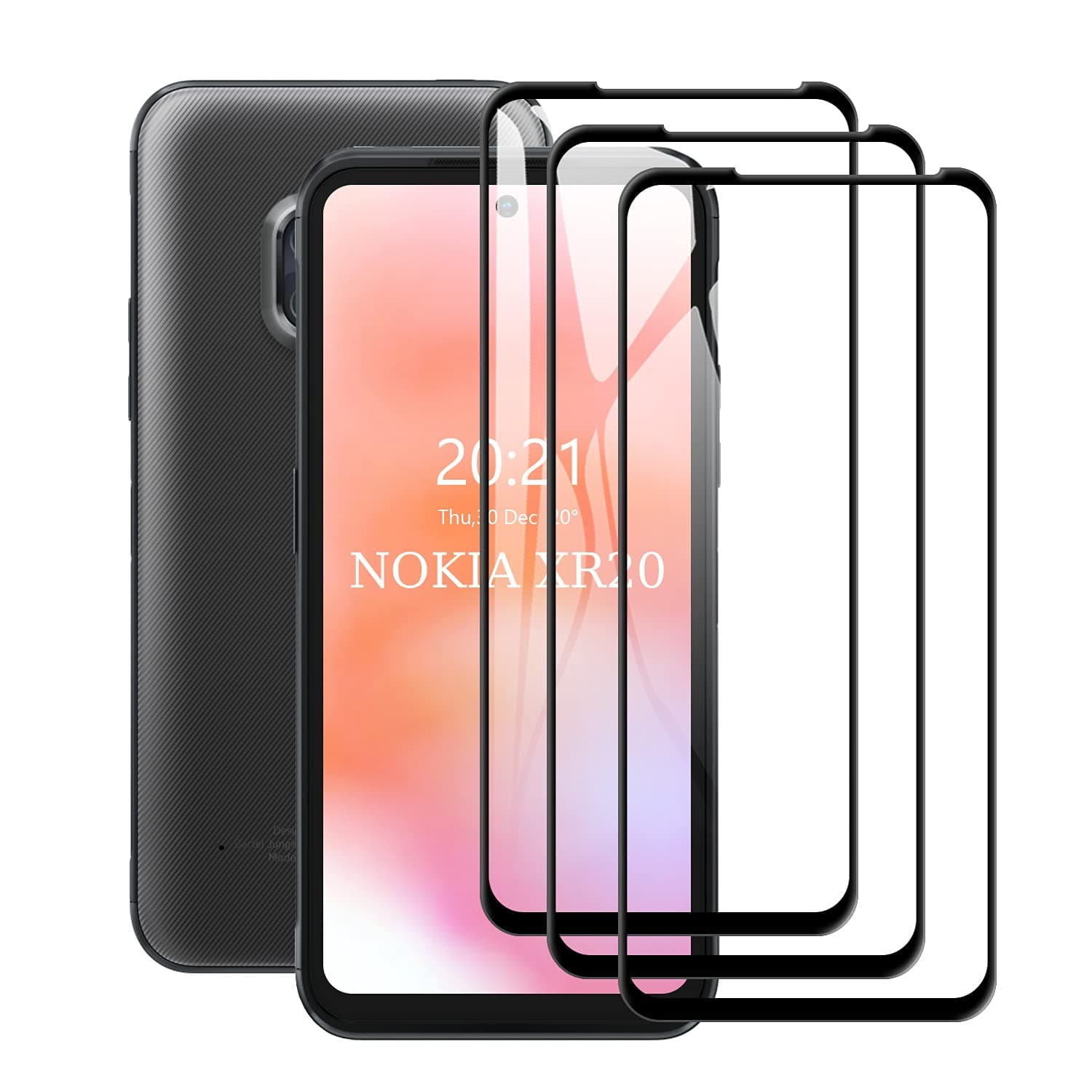 SCLScreen Protector for Nokia XR20 Screen Protector, [3-Pack] [Full Coverage] Tempered Glass Film, 9H-Hardness, Anti-Scratch, Less-Fingerprint, Bubble-Free