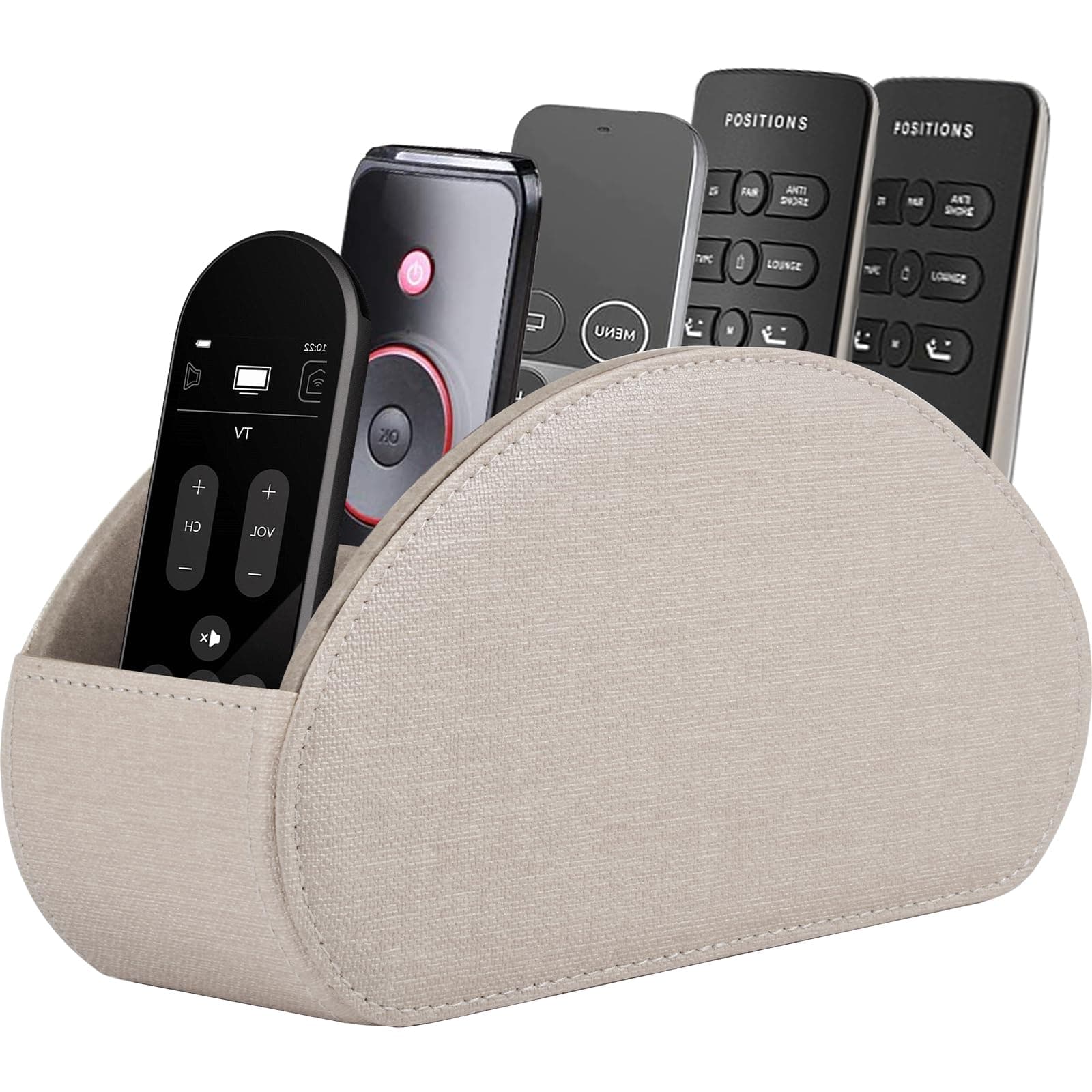 Remote Control Holder,TV Remote Caddy/Box with 5 Compartments,Bedside Table Organizer for Controller,Glasses,makeup brushes,jewelry and Media Player,Pen/Pencil Storage (Cream)