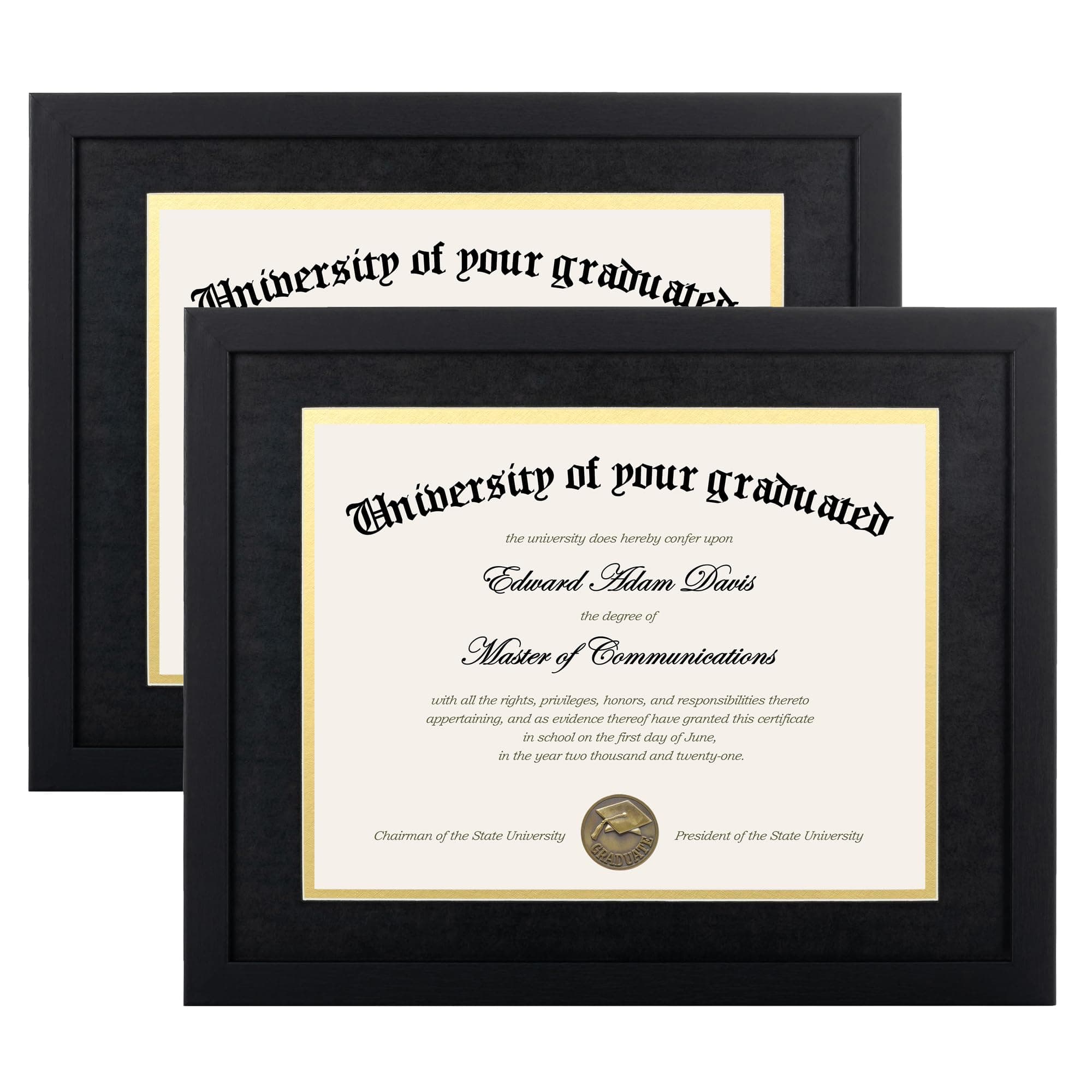 upsimples 11x14 Diploma Frame Certificate Degree Document Frame with High Definition Glass, 8.5 x 11 with Mat for Wall and Tabletop, Black, 2 Pack