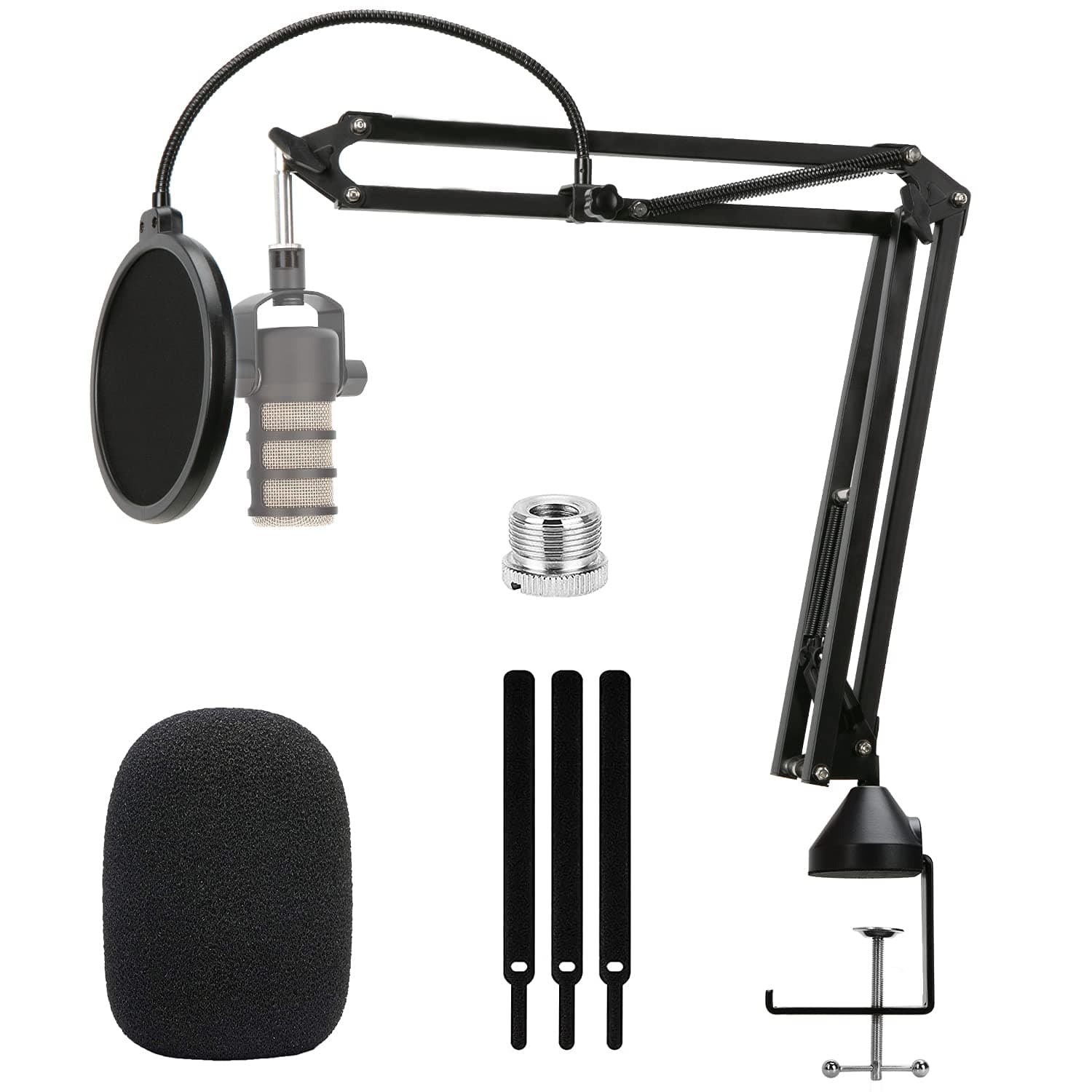 WEIBOND Rode Podmic Boom Arm with Pop Filter - Professional Adjustable Scissor Microhone Stand Arm with Foam Windscreen Compatible with Rode Podmic Mircophone