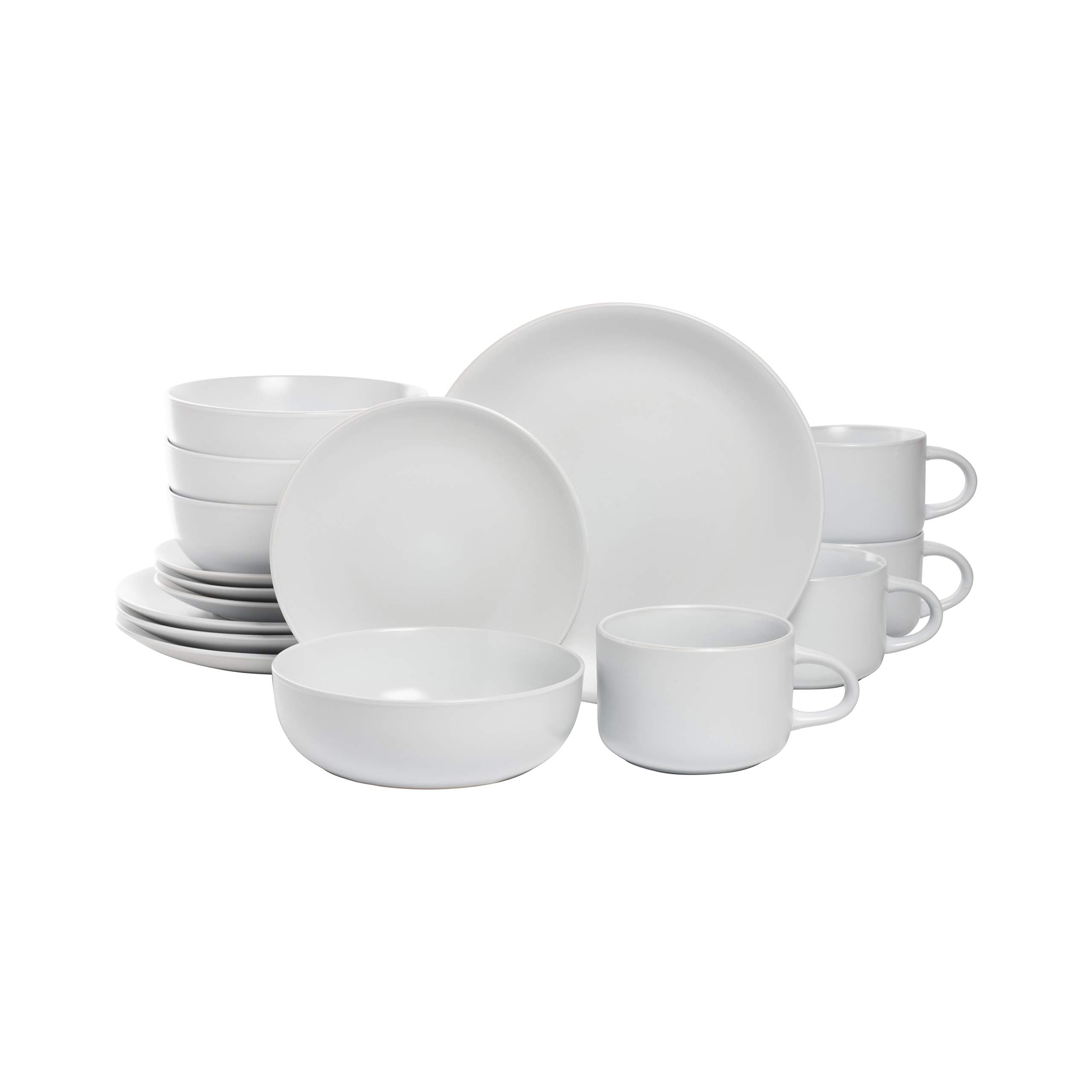 Wazee Matte Coupe Dinnerware Pack of 16, White