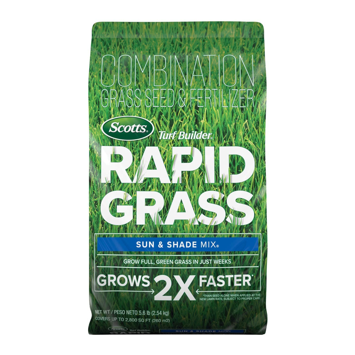 Turf Builder Rapid Grass Sun and Shade Mix, Combination Grass Seed and Fertilizer, Grows Green Grass in Just Weeks, 5.6 lbs.