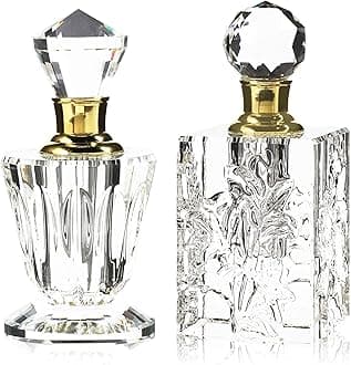 Okuna Outpost Crystal Glass Perfume Bottle Set - Refillable Perfume Bottles for Fragrance & Oils - Boudoir Props - Pack of 2, Transparent Glass, Round