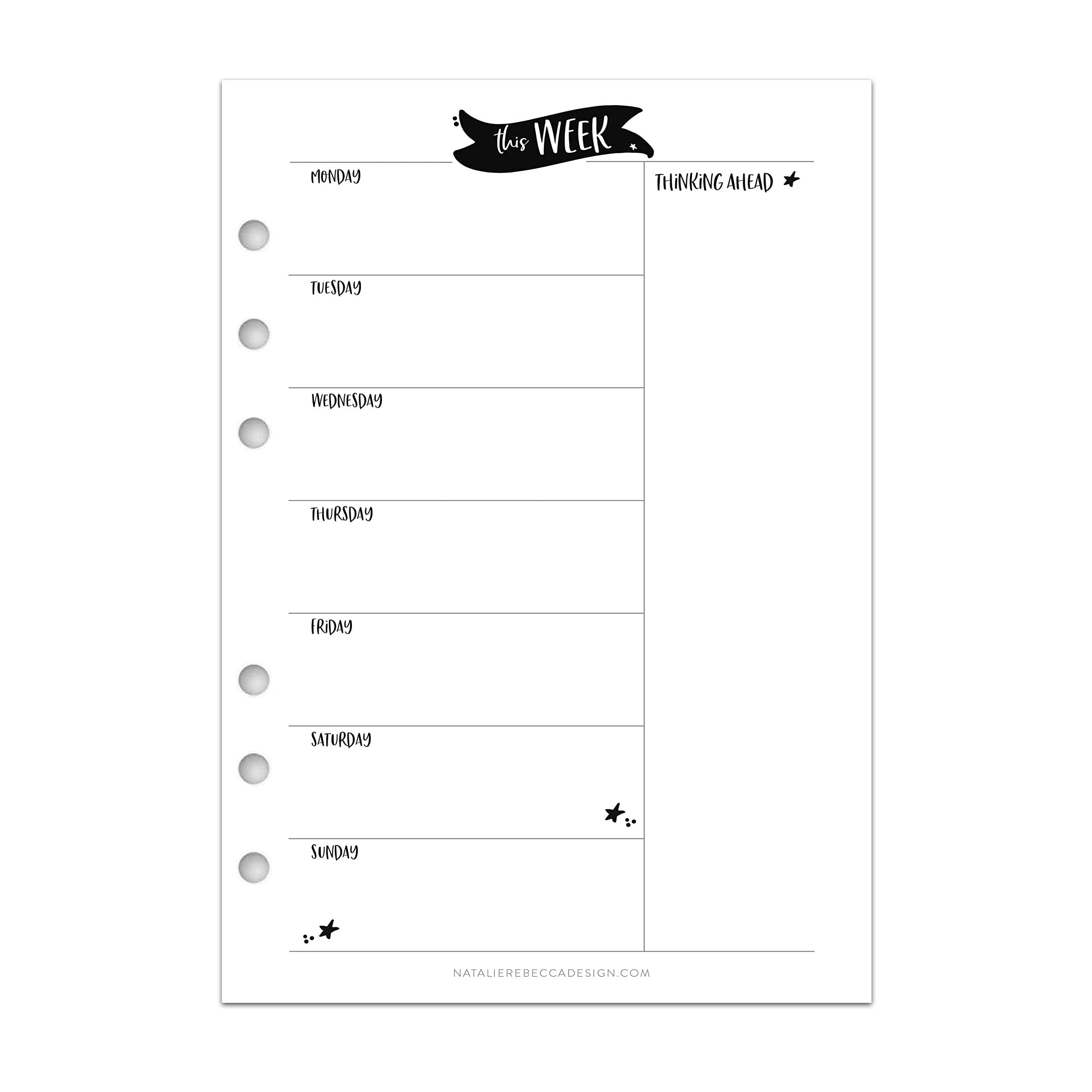 A5 Weekly Organizer, This Week Pages for Filofax, 6 Ring Planner, Refill Pages, 5.8"x8.3" (Notebook Not Included)