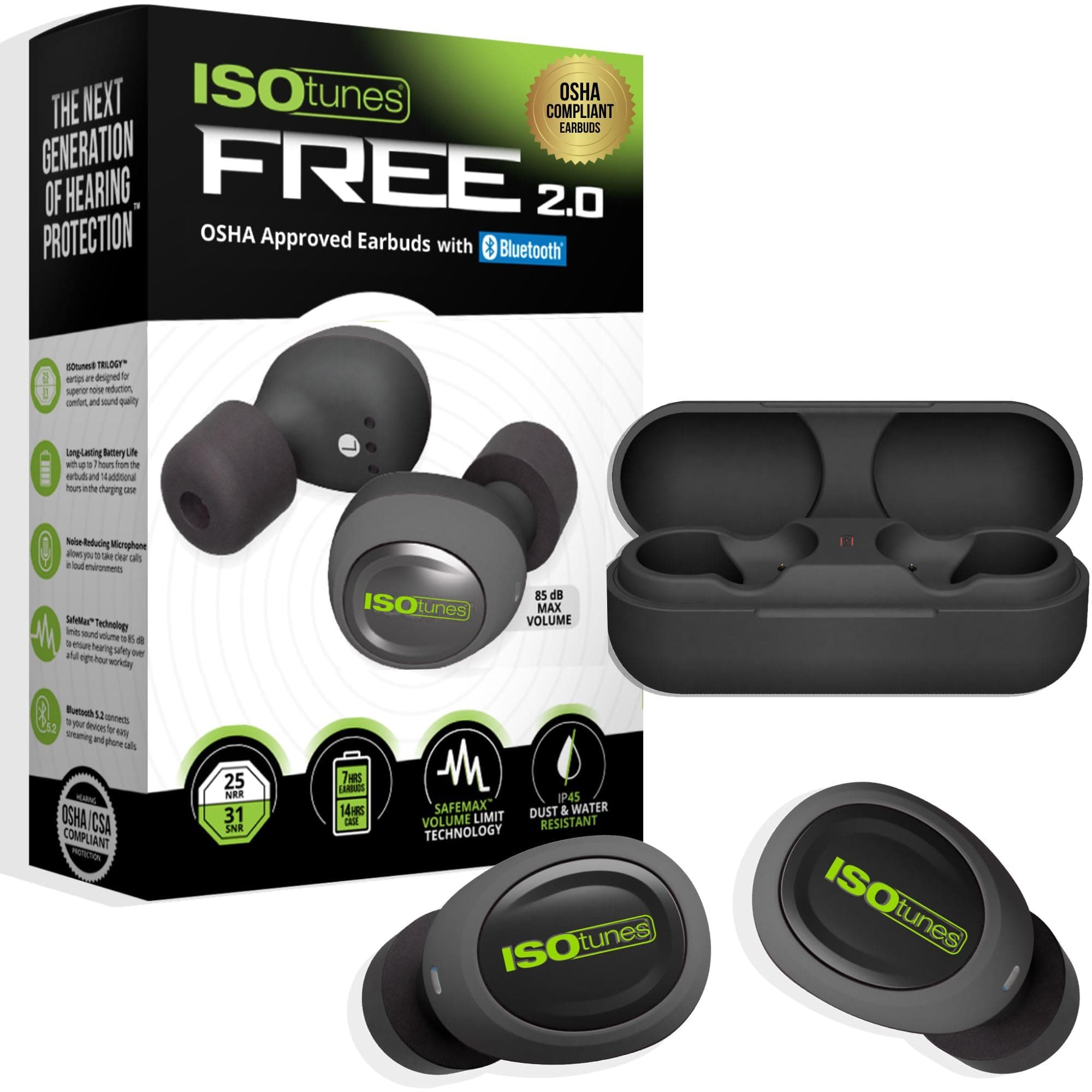 ISOtunes Free 2.0 Bluetooth Hearing Protection Earbuds - 25 dB NRR OSHA Approved Earbuds, Wireless Bluetooth Earplug Headphones for Work
