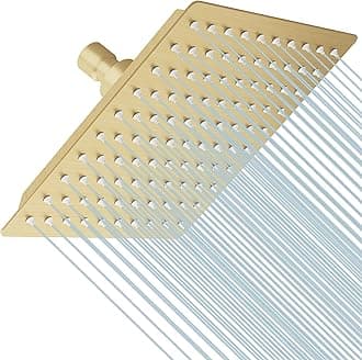 BESy 8 Inch Rain Shower Head, 8" Square Rainfall & High Pressure Stainless Steel Bath Showerhead, 1/16" Ultra Thin, Waterfall Full Body Coverage with Silicone Nozzle, Brushed Gold