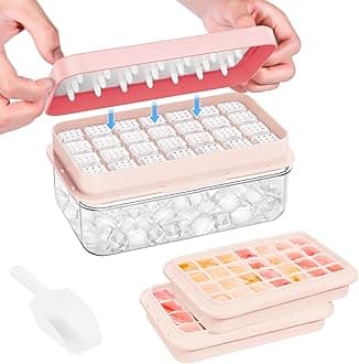 PHINOX Ice Cube Tray with Lid and Bin, Ice Trays for Freezer, Flexible Ice Cube Trays, Making 56 pcs Ice Cubes, Chilling Cocktail, Whiskey, Coffee, with 2 trays, Ice Container, Scoop&Cover, BPA Free