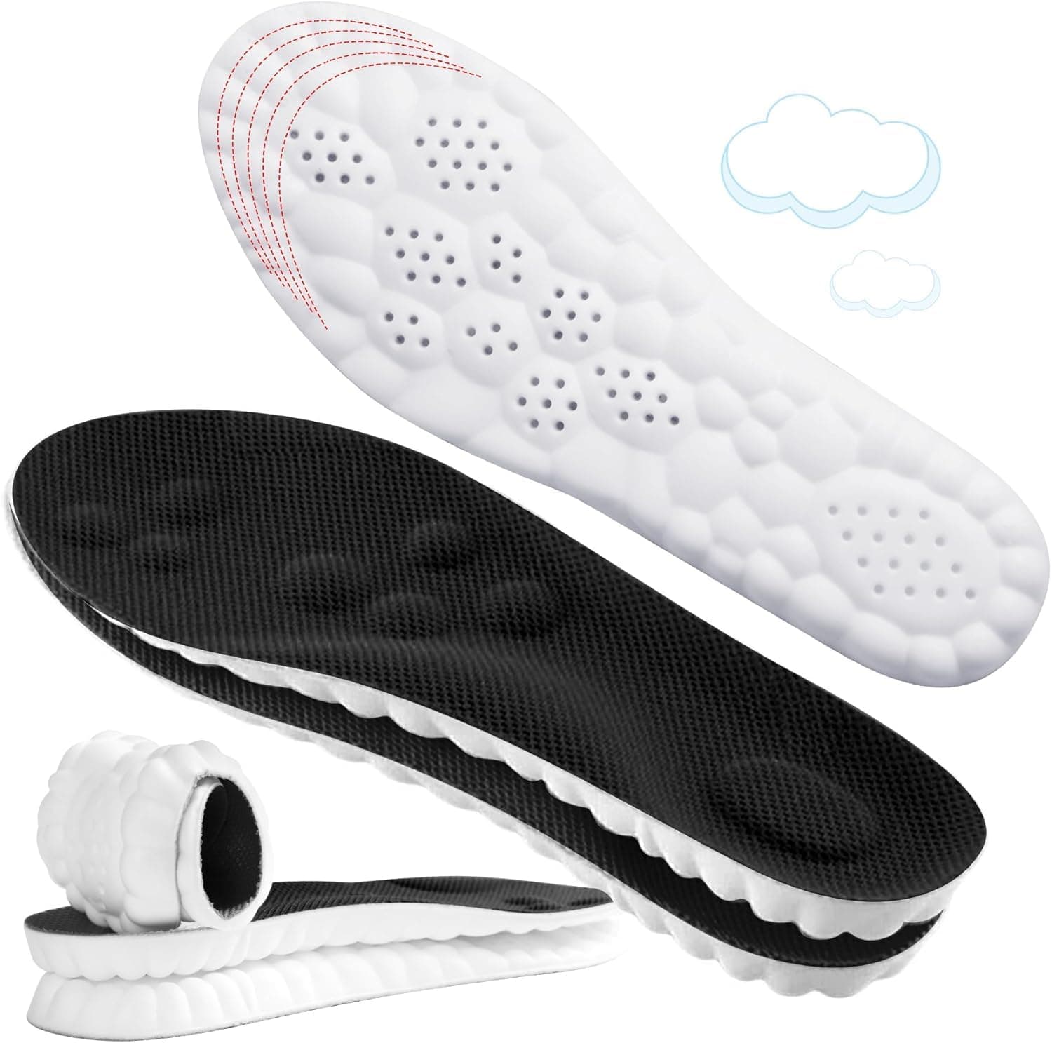 4D Cloud-Like Comfort Soles for Men - Soft Memory Foam Cushioning Insoles - Trim to Fit Steppers Insoles with Arch Support for Foot Pain Relief and Fatigue Reduction (Black, US M 9-12.5)