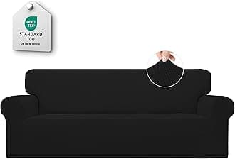 Stretch Sofa Slipcover 1-Piece Sofa Cover Furniture Protector Couch Soft with Elastic Bottom for Kids, Polyester Spandex Jacquard Fabric Small Checks (Sofa, Black)