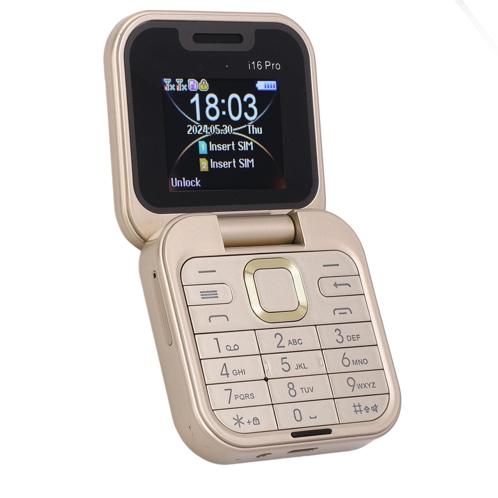 Zunate 2G Mini Flip Mobile Phone, Foldable Cell Phone 2 SIM Card Slots, 1.77 Small Display, Unlocked Flip Phone Supports FM Radio, Quick Dial, Vibration (Gold)