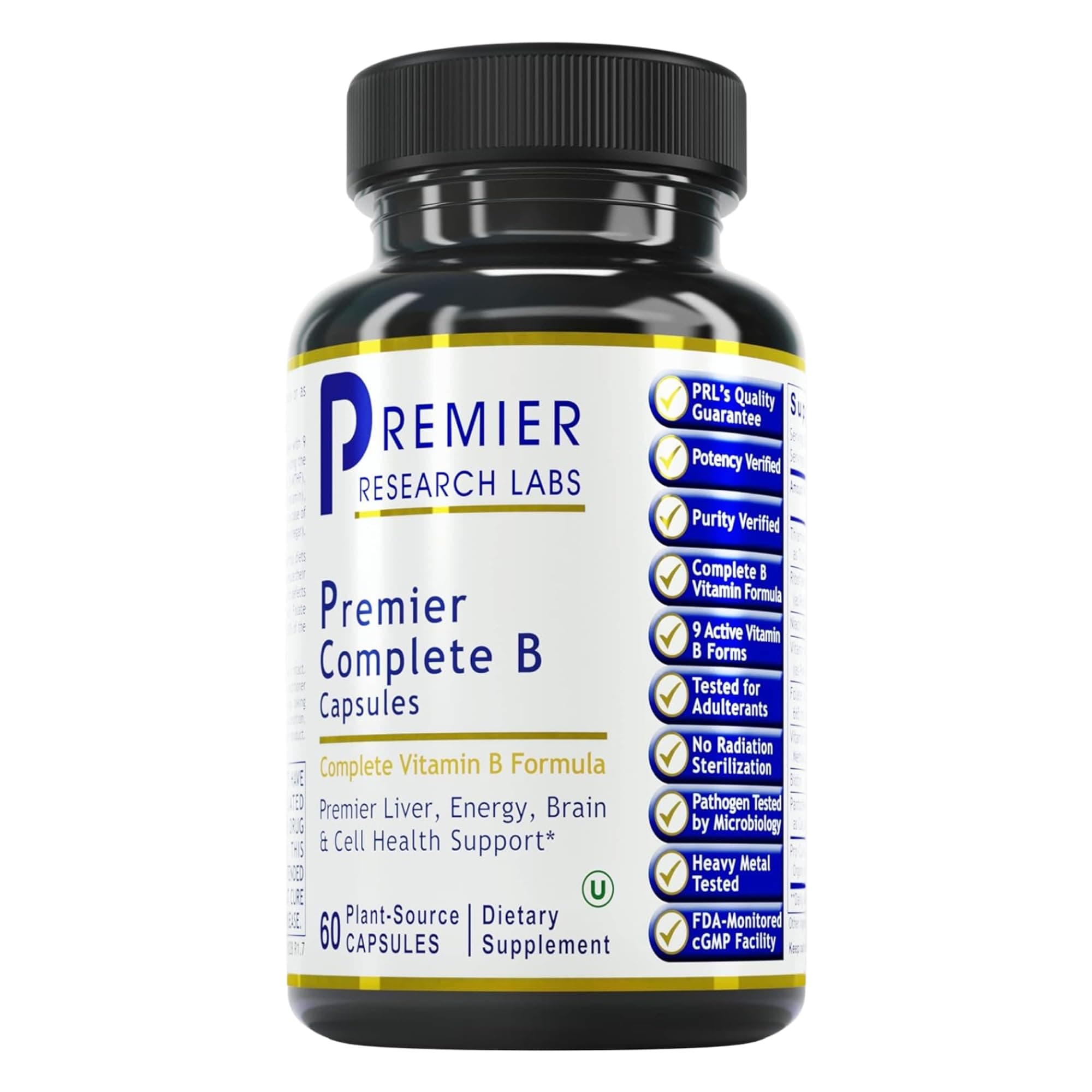 Premier Research Labs Complete B - Vitamin B Complex Supplement for Optimal Health | Vitamin B Supplement with Biotin | 9 Active B Vitamins | for Liver, Energy & Brain Support - 60 Capsules