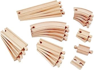 24 Pcs Wooden Railway Super Expansion Rail Pack| Compatible with Other Wooden Tracks