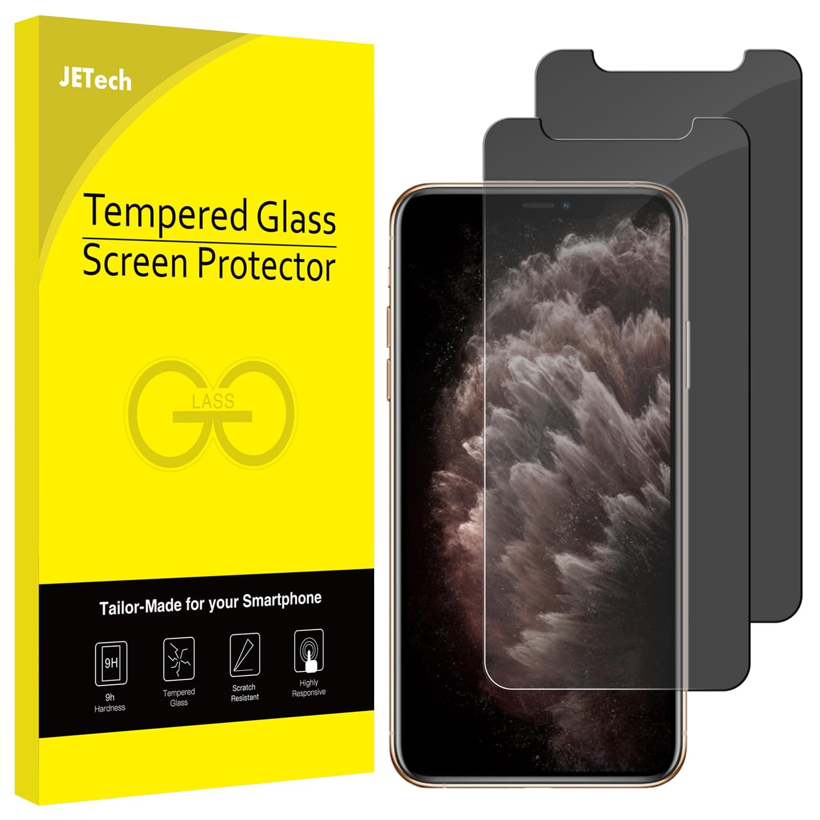 JETech Privacy Screen Protector for iPhone 11 Pro, iPhone Xs and iPhone X 5.8-Inch, Anti Spy Tempered Glass Film, 2-Pack