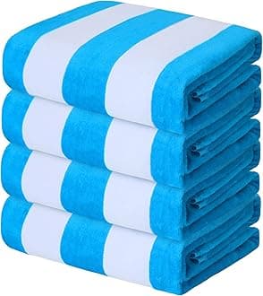 Exclusivo Mezcla 4 Pack Cotton Oversized 35x70 Inches Soft Cabana Stripe Thick Beach Towel, Super Absorbent Travel Bath Pool Towel (Sky Blue)