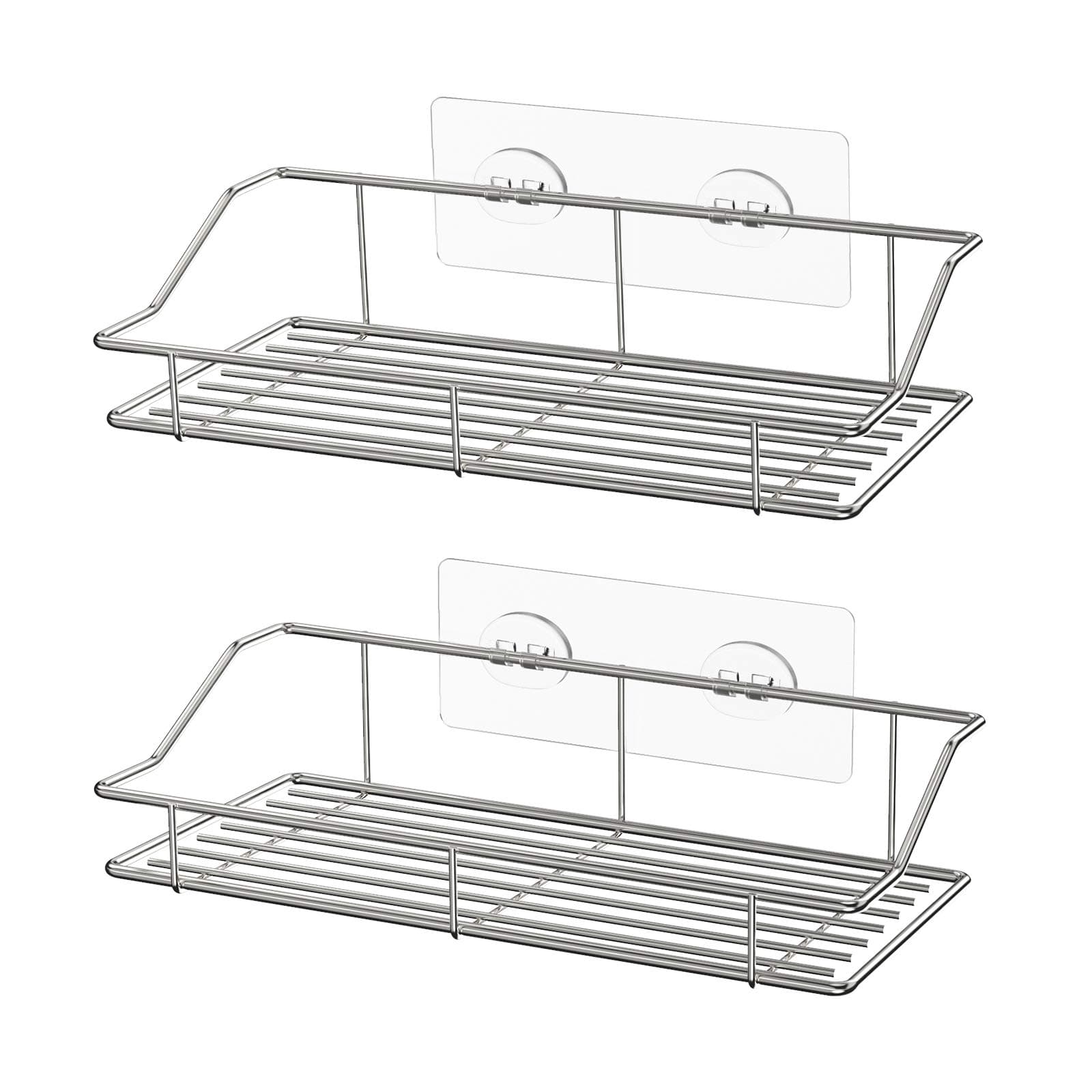 SMARTAKE 2-Pack Shower Caddy, Adhesive Bathroom Shelf Wall Mounted, No Drilling Strong Shower Caddies Kitchen Racks - Stainless Steel Storage Organizers (9.9 Inches), Silver