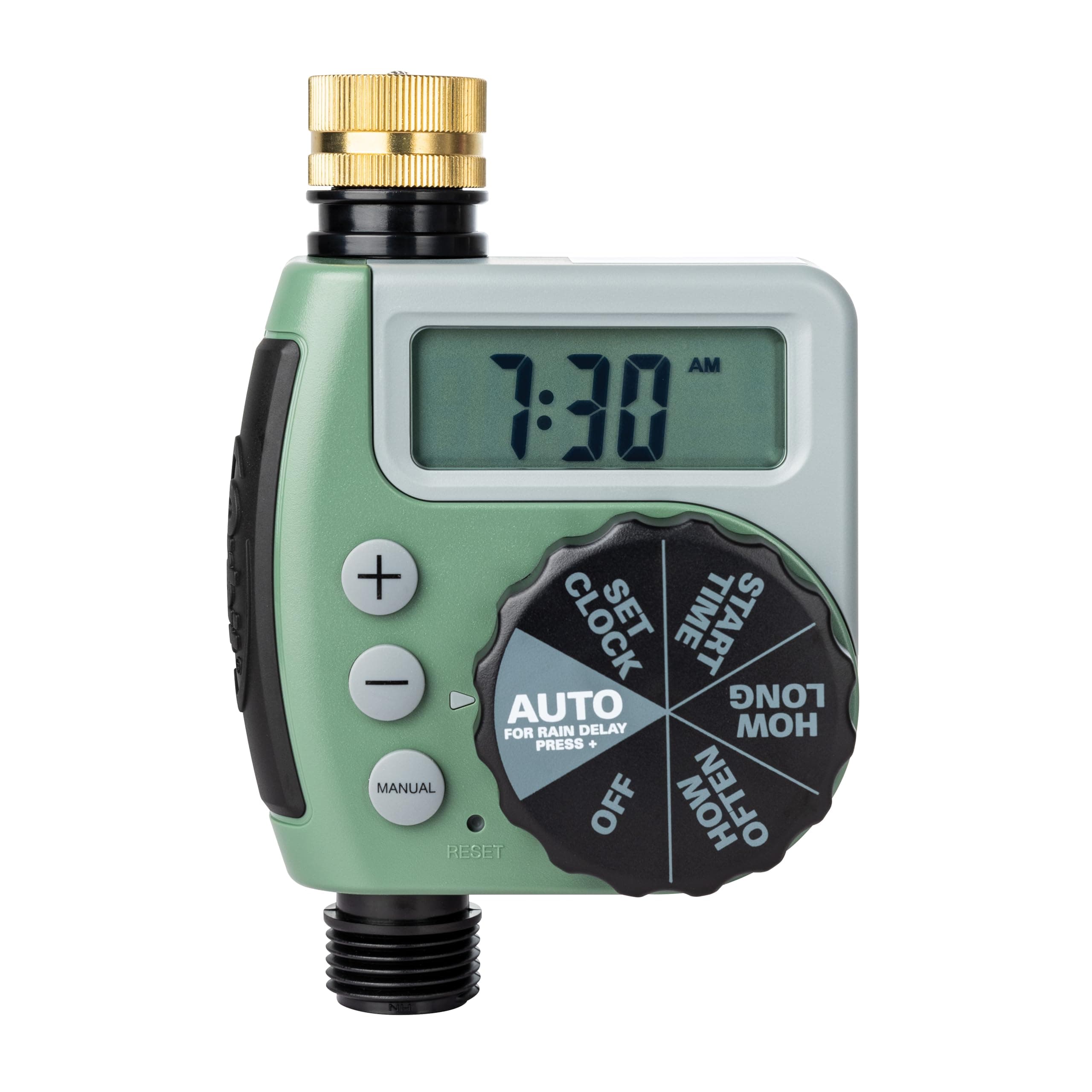 One Outlet Single-Dial Hose Faucet Timer - Easy Programmable - for Garden Watering System - LCD Hose Timer with Adjustable Watering Schedule - 62056