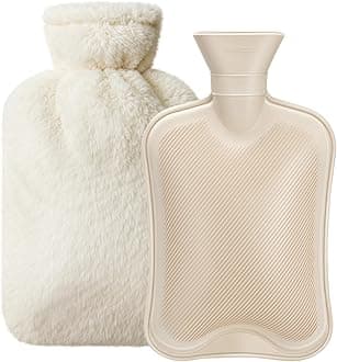 Dawdix 2L Natural Rubber Hot Water Bottle with Cover, Leakproof Design for Hot & Cold Compress, Ideal for Menstrual Cramps/Hand & Feet Warmer/Neck & Shoulder Pain Relief, Ultra-Soft Touch, Cream White