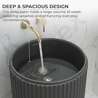 Plantex Matt Acrylic Resin & Quartz Pedestal Basin For Bathroom/One Piece Pedestal Free Standing Round Wash Basin For Living Room/Hotel (Grey)