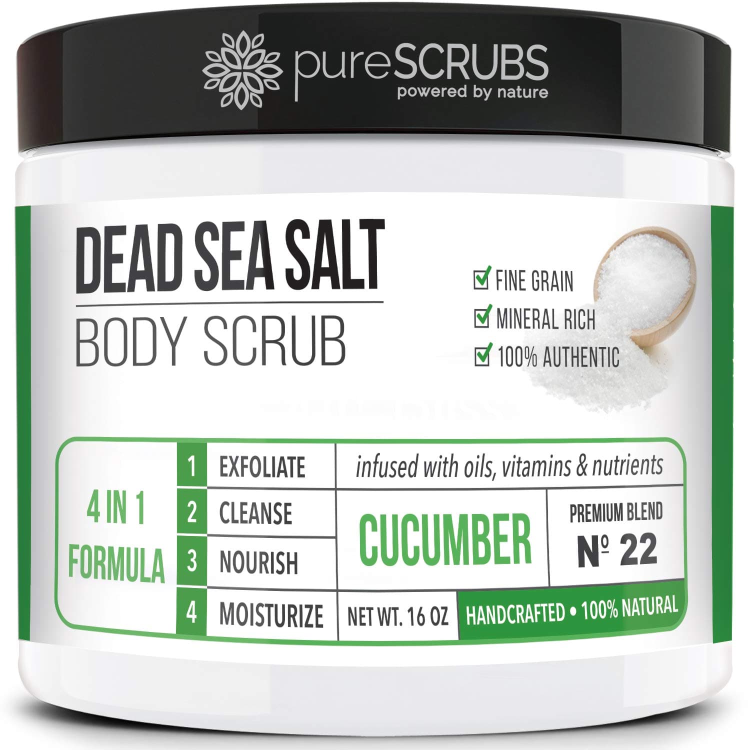 Premium Cucumber Body Scrub Set - Large 16oz Dead Sea Salt Body Scrub for Women Exfoliation KP Bump Eraser Body Scrub Includes Wooden Spoon, Loofah & Soap