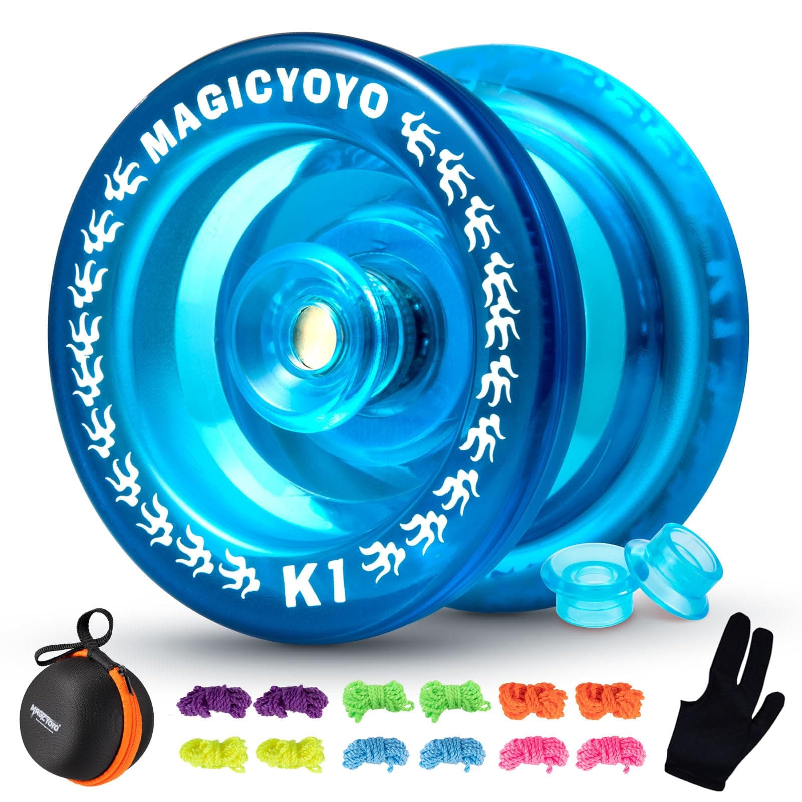 YOSTAR Responsive Yoyo Magic K1-Plus with Bag/Sack + 3 Strings and Yo-Yo Glove Gift (Crystal Blue)