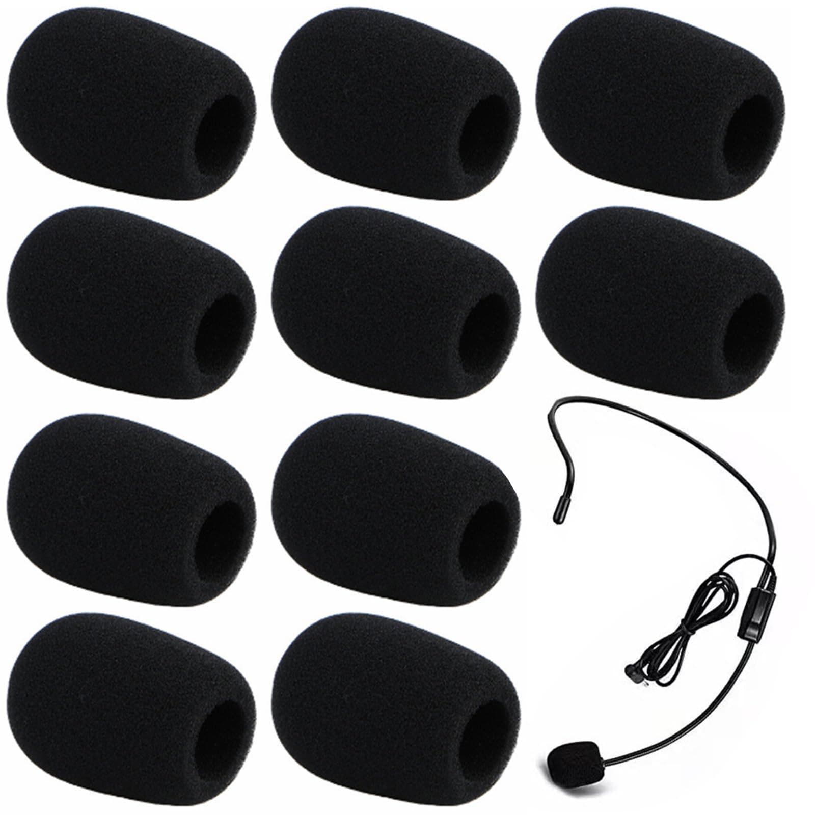 10Pcs Headset Microphone Foam Cover,Microphone Cover Foam,Microphone Protector Mini Windscreen,Foam Microphone Covers,For Variety of Headset Microphone,8×22×30mm(Black)