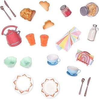 Glitter Girls Doll Accessories - Dollhouse Breakfast Accessory Set with Tableware, Cutlery, Food - Accessories for 36 cm Dolls, Doll Furniture Toy for Children from 3 Years (24 Pieces)