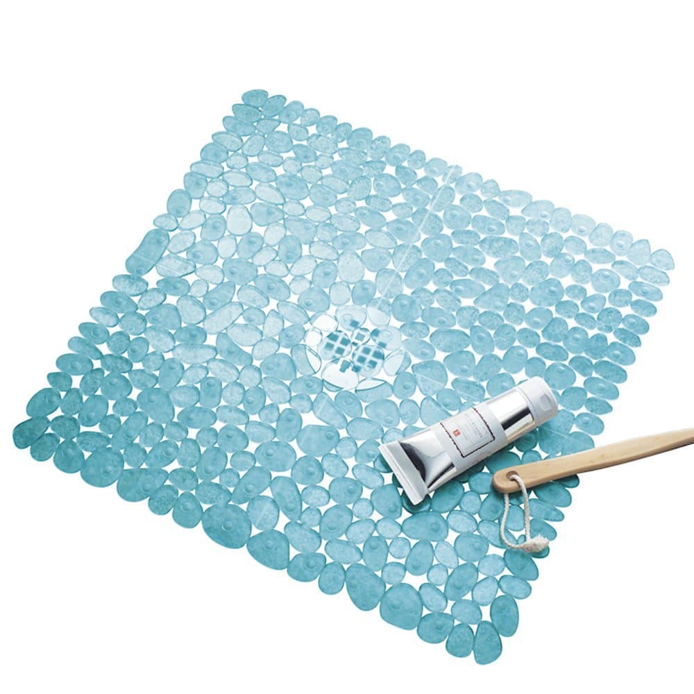 Idesign Pebblz Suction Non-Slip Square Bath Mat For Shower, Bathtub, Stall, 22" X 22", Blue