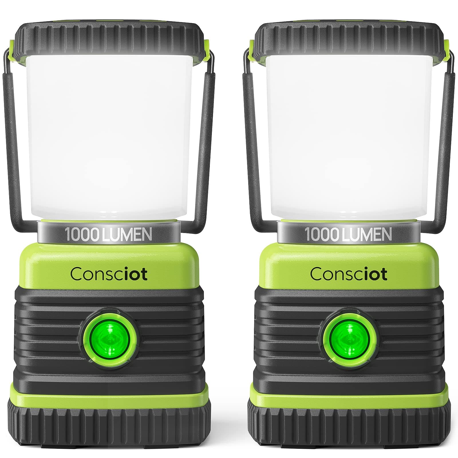 Consciot LED Camping Lantern, Battery Powered Camping Lights, 1000LM, 4 Light Modes, IPX4 Waterproof Tent Lights, Portable Flashlight for Power Outages, Emergency, Hurricane, Hiking, 2-Pack