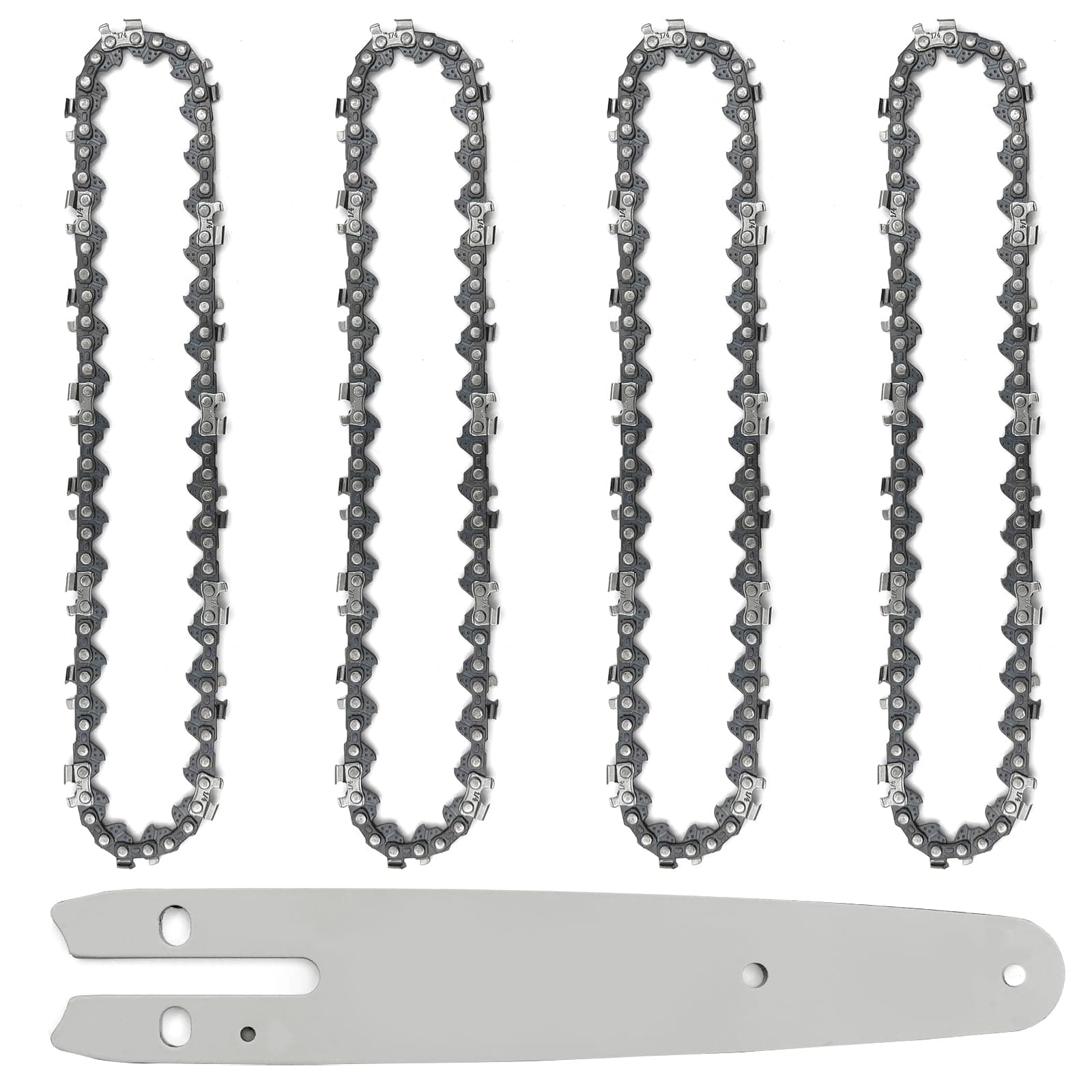 6 Inch Chainsaw Chain and Guide Bar, Replacement Chain Saw Bar and Chains for 6 inch Mini Cordless Electric Portable Handheld Chainsaw for Wood Cutting (4 Chains + 1 Bar)