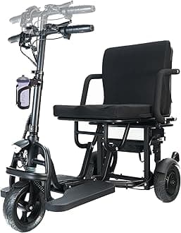 3 Wheel All Terrain Mobility Scooter for Adults,300 lbs Weight Capacity, Adjustable Handle Height Airline Approved Foldable Electric Scooter, No Assembly Required, with Basket, Cup Holde, Dust Cover