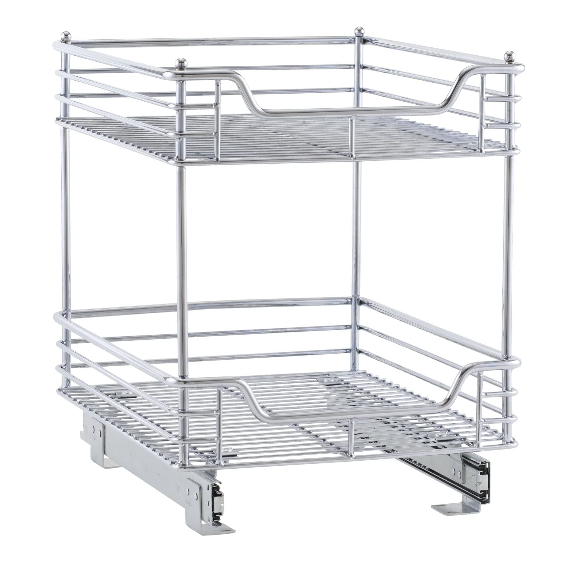 Household EssentialsGlidez Multipurpose Chrome-Plated Steel Pull-Out/Slide-Out Storage Organizer for Under Cabinet Use - 2-Tier Design - Fits Standard Size Cabinet or Shelf, Chrome