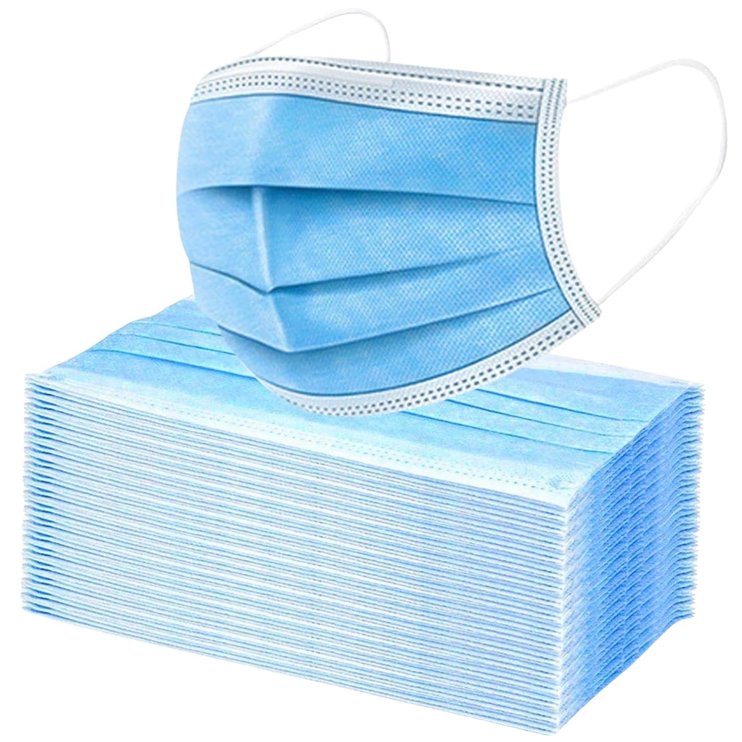 UPYOG [Pack of 100] Single Use Disposable Blue Face Mask, Soft on Skin, 3-ply Masks Facial Cover with Elastic Earloops and Nose Clip Great For Home, Office, School, and Outdoors