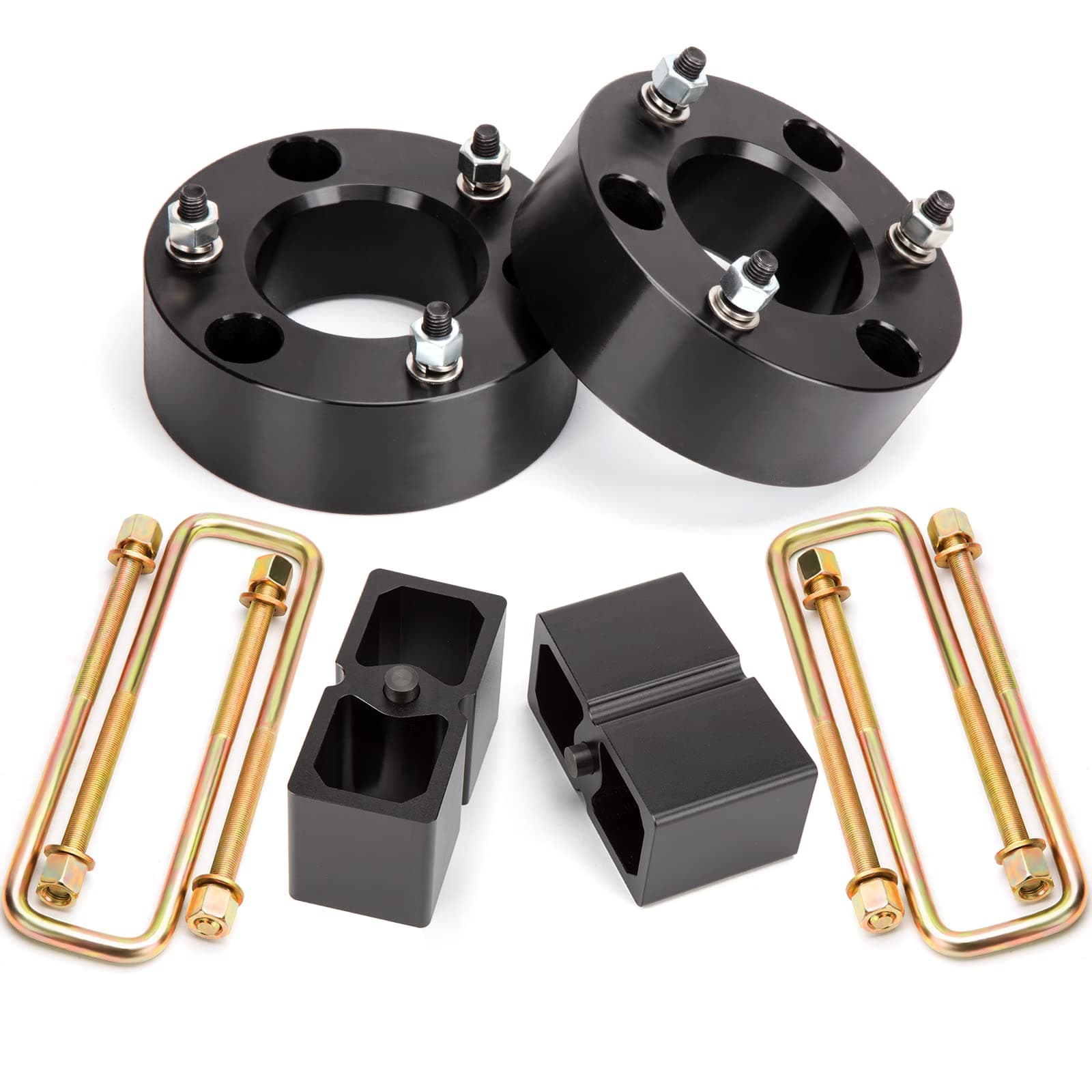 Dynofit 3" Front & 2" Rear Lift Kits for 2007-2024 Silverado 1500 Sierra 1500 (2WD/4WD), Full Suspension Leveling Kit with Front Strut Spacers and Block U-Bolt Set
